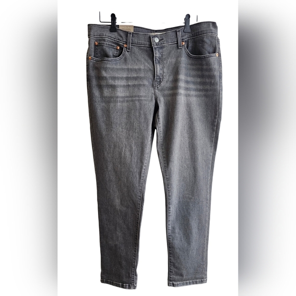 Levi's Stellar Stretch Mid Rise Boyfriend Relaxed Charcoal Grey Taper Jeans 32 - Picture 2 of 11